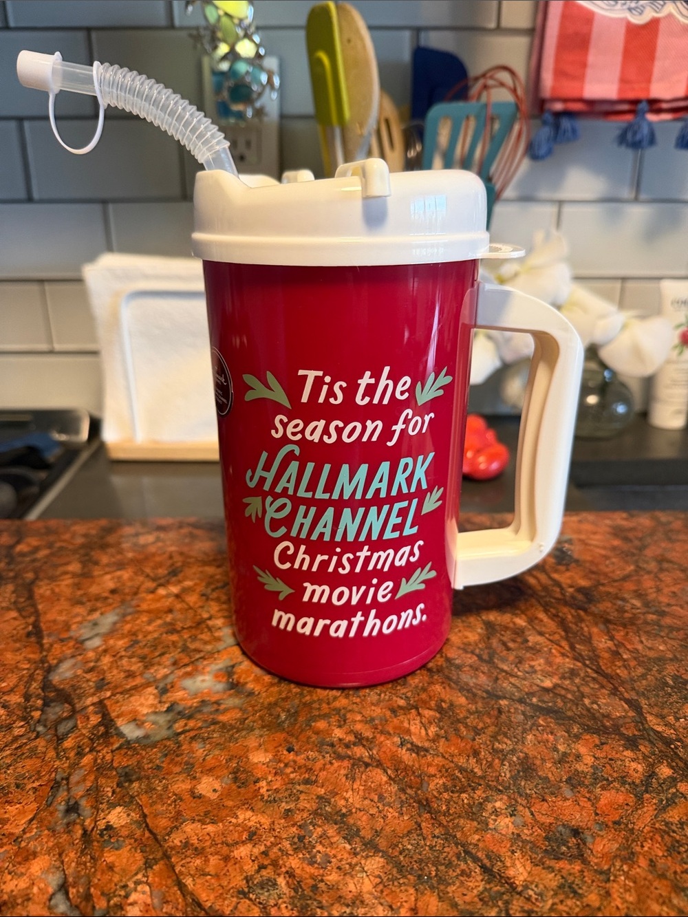 Hallmark Channel - Red Travel Mug with Straw - 32 oz